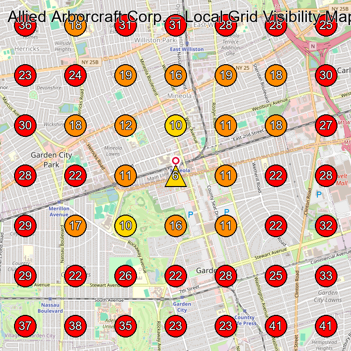 Allied Arborcraft Corp. GeoGrid visibility map for General Contractor in Garden City